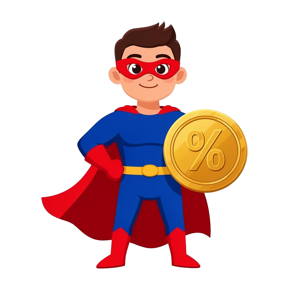 Mascote Defensor da Promo — super-herói com escudo dourado